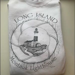 Long Island Montauk Lighthouse White Crewneck